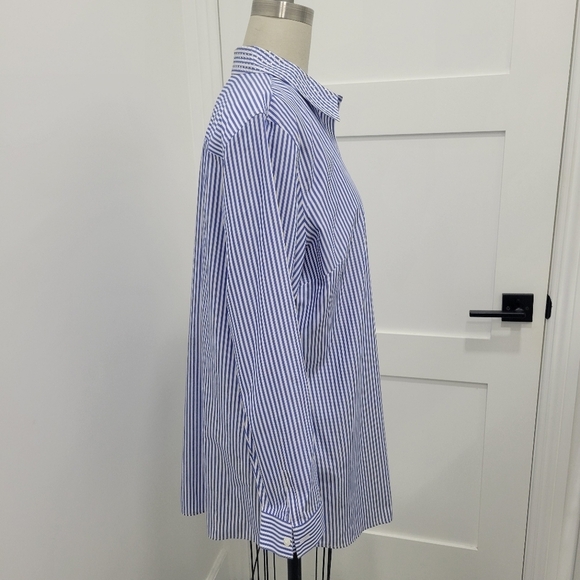 NWOT Chico's Women's Blue/White Stripe Rhinestone Collar Button Up Top Sz 3 - Picture 2 of 12